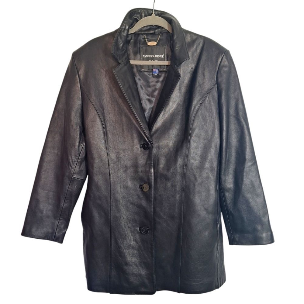 Tanners Avenue Black Leather Jacket New Zealand Lamb Large Womens